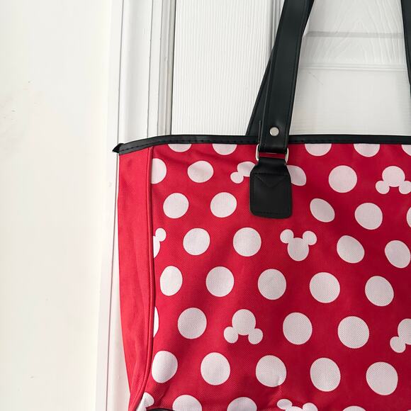 Walt Disney World Red White Minnie Mouse Polka Dot Exclusive Canvas Zip Tote - Picture 4 of 10